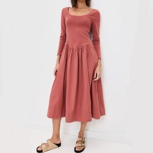 Free People Aelia Drop-Waist Midi Dress Rust Rose cottagecore balletcore XL